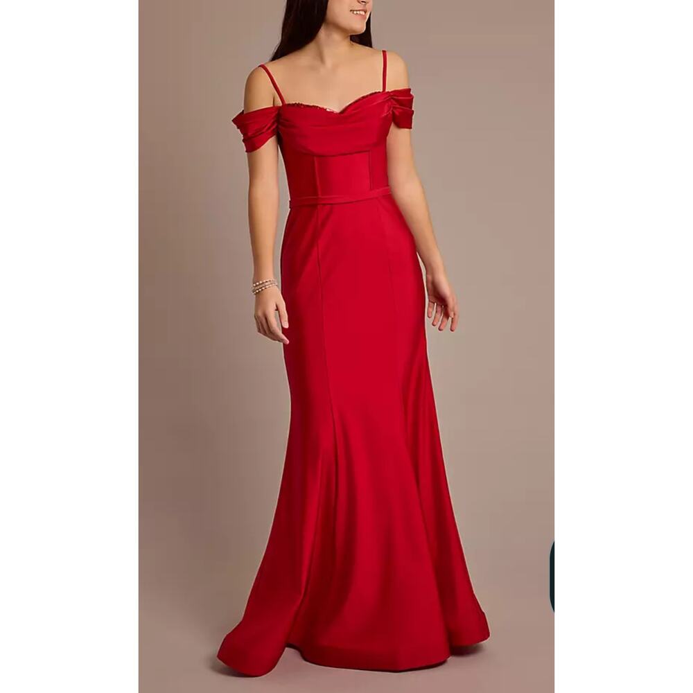 Jules & Cleo Sequin Peekaboo Power Satin Mermaid Red Dress Sz 20 Prom Dress NWT